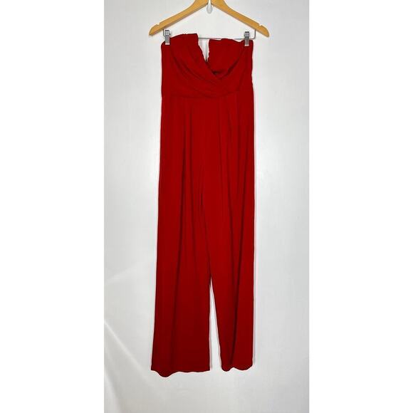 Jill Jill Stuart Kerra Jumpsuit Strapless Sweetheart Neck Pleated Straight Red 4 - Picture 4 of 11